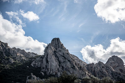 Low angle view of rock formations against sky