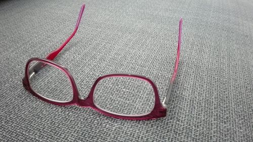 High angle view of eyeglasses on table