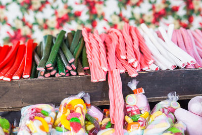 High angle view of food for sale