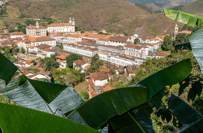 High angle view of buildings in town