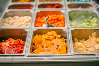 High angle view of food for sale