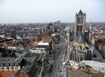 High angle view of buildings in city