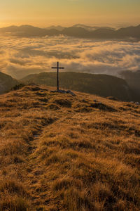 Scenic view of mountains against sky during sunset