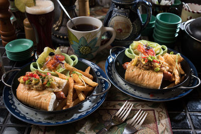 High angle view of food on table