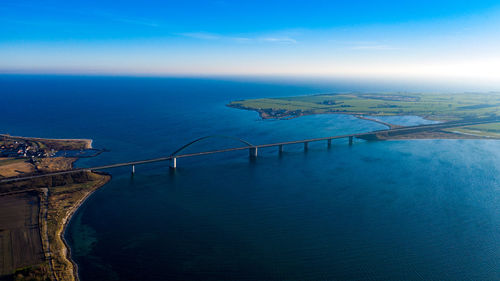 High angle view of sea against blue sky