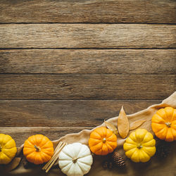 High angle view of pumpkins on table