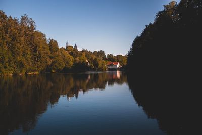 Scenic view of lake against sky during autumn