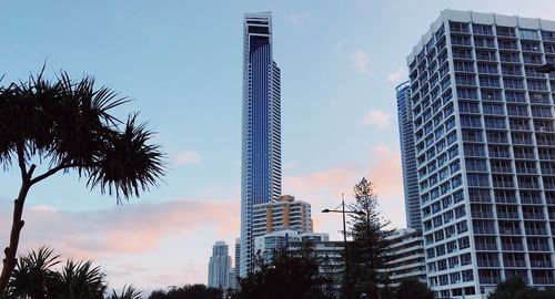 Low angle view of modern buildings against sky