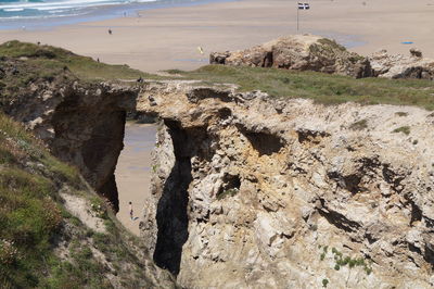 High angle view of rocks on beach