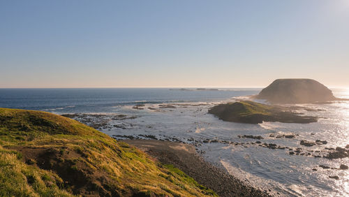 Scenic view of sea against clear sky