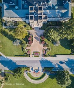 High angle view of built structure by trees