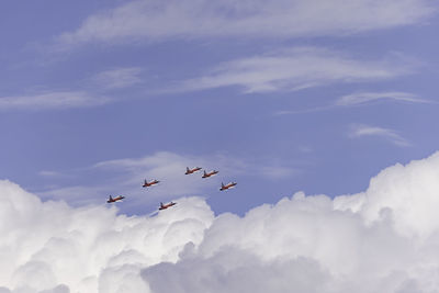 Low angle view of airplane flying against sky