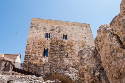 Low angle view of old ruins against clear sky