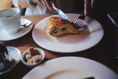 High angle view of breakfast served on table