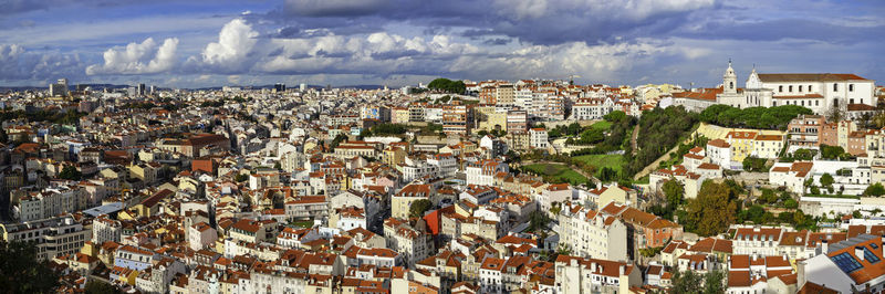 High angle shot of townscape against sky