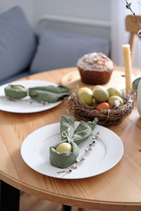 Close-up of food in plate on table