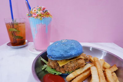 Close-up of food in plate on table