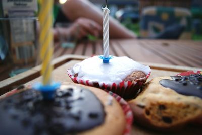 Close-up of cupcakes on table