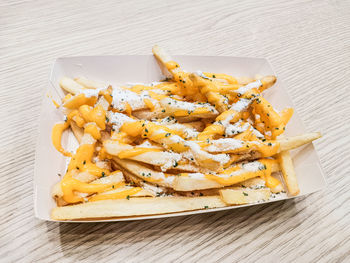 High angle view of food on table