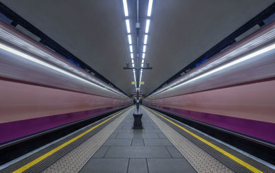 Blurred motion of trains at subway station