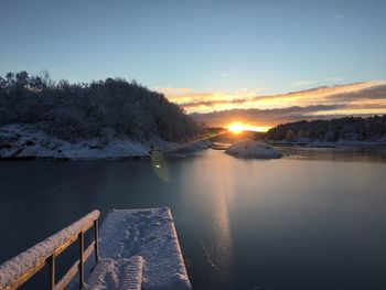 Scenic view of lake against sky during sunset