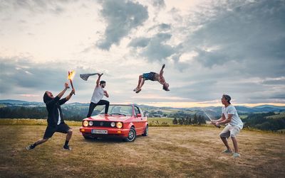 Group of people enjoying in the sky