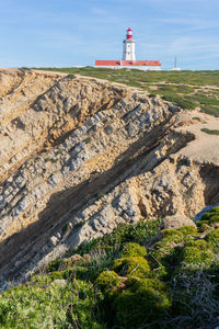 Landscape of capo espichel cape with the lighthouse and sea cliffs, in portugal