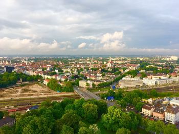 High angle view of townscape against sky