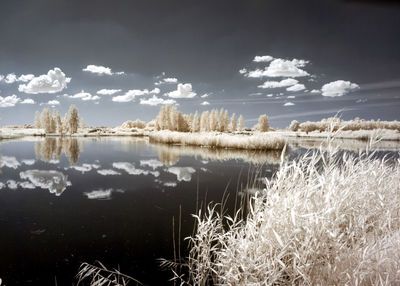 Scenic view of lake against sky