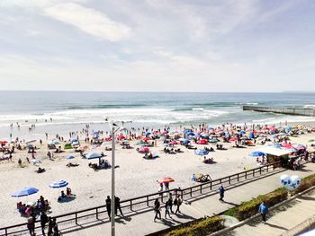 High angle view of people on beach