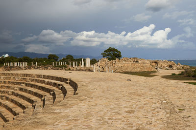 Panoramic view of old ruins against sky