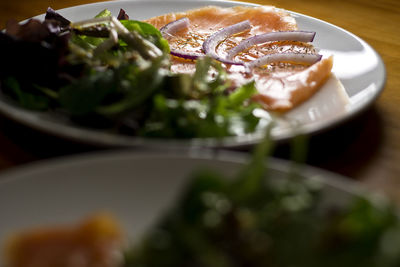 High angle view of meal served in plate