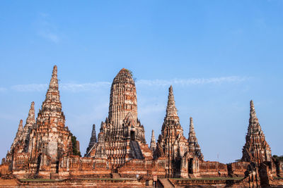 Low angle view of temple building against blue sky