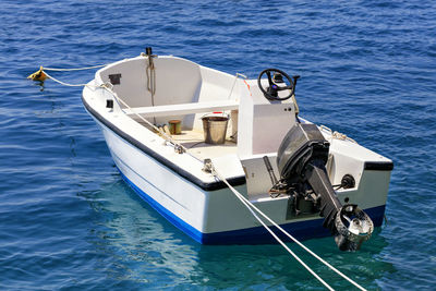 High angle view of ship sailing in sea