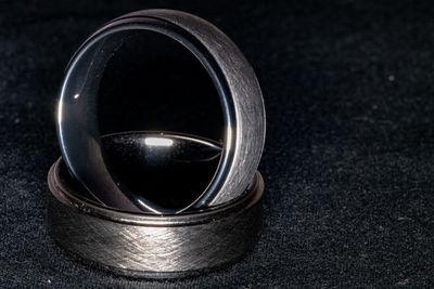 High angle view of metal against black background