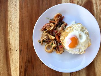 High angle view of breakfast served on table