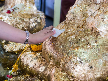 Close-up of hand holding rock