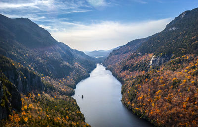 Scenic view of mountains against sky during autumn