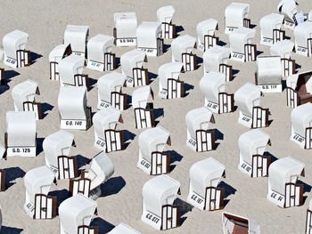 High angle view of chairs and table in building