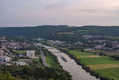 High angle view of town against sky