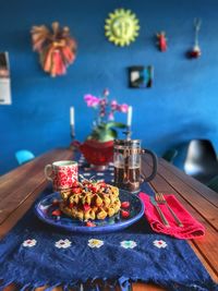 High angle view of christmas decorations on table