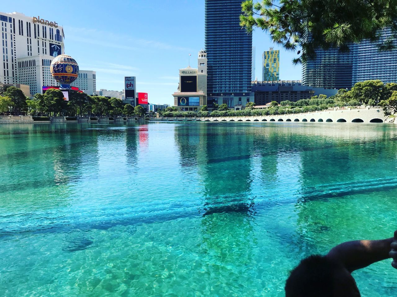 REFLECTION OF BUILDINGS IN SWIMMING POOL