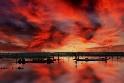 Scenic view of sea against orange sky