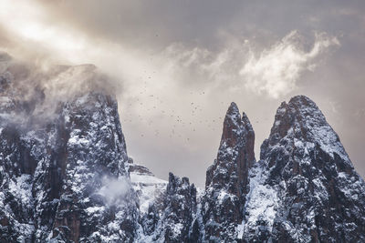 Panoramic view of snowcapped mountains against sky