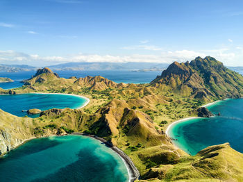 Panoramic view of sea against blue sky