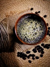 High angle view of coffee on table