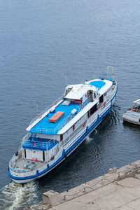 High angle view of boats moored in sea