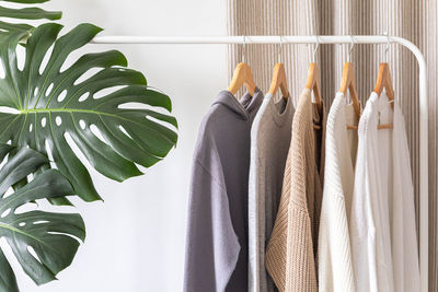 Low angle view of clothes hanging on wall