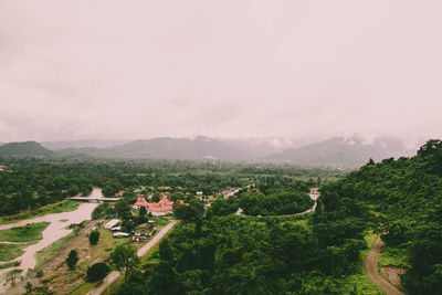 High angle view of trees on field against sky