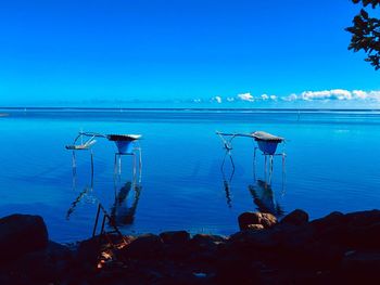 Scenic view of sea against clear blue sky